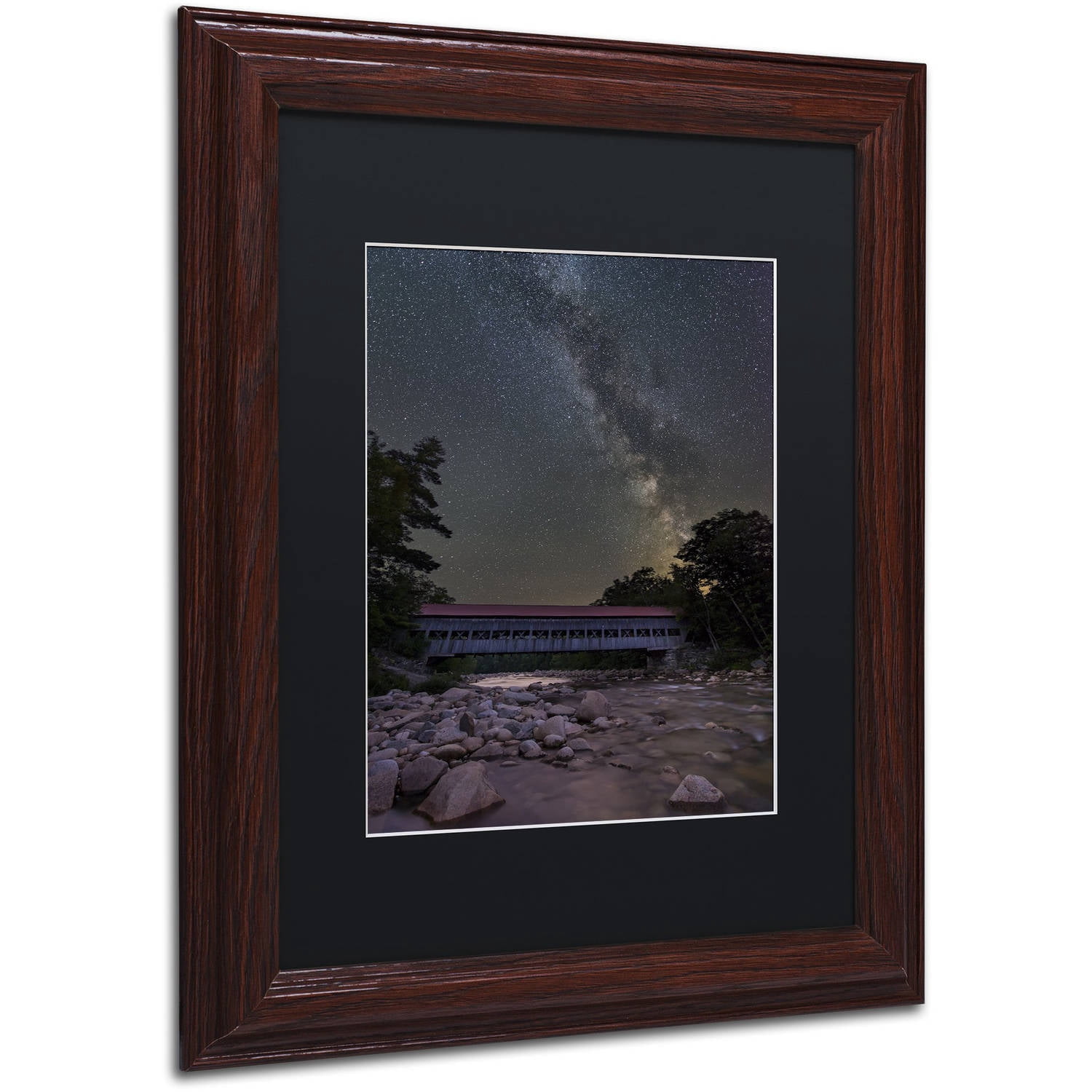 Trademark Fine Art "Swift River Night" Canvas Art by Michael Blanchette Photography Black Matte, Wood Frame