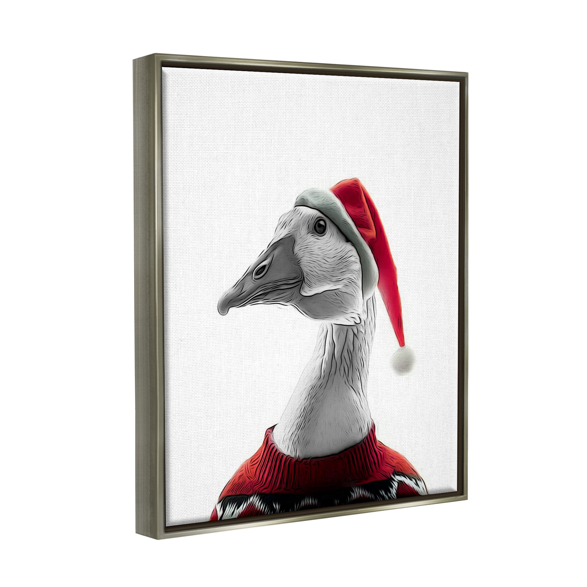 Stupell Industries Duck in Santa Hat Holiday Painting Gray Floater Framed Canvas Art Print Wall Art, 25 x 31