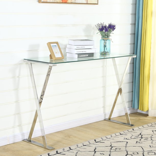 Surmoby Glass Console Table Modern Sofa Table Narrow Table Entryway