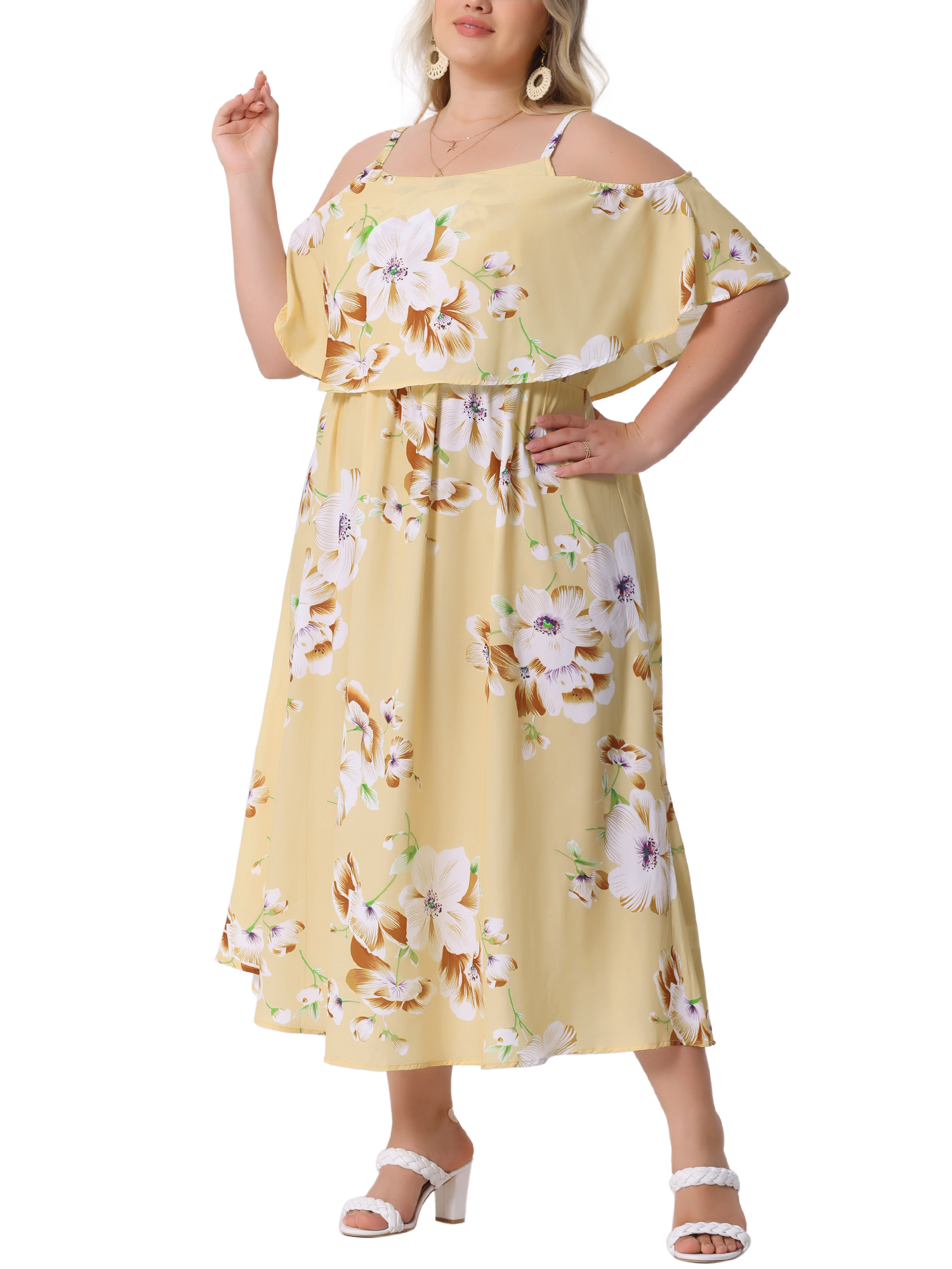 DARING DIVA Plus Size Maxi Square Neck Adjustable Strap Dress 2X Yellow
