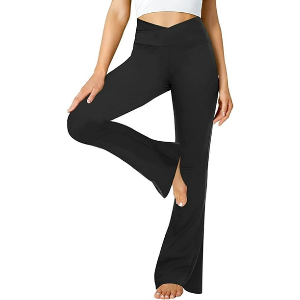 Black Flare Yoga Pants for Women, Crossover Buttery Soft Bootcut Leggings