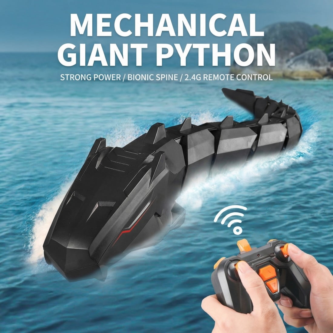 Remote Controlled Camera Mechanical Giant Python - APP & 2.4GHz RC Water Snake with Dual Speed Modes & Bionic Spine, RC Boat Fish for Swimming Pool Lake, Black