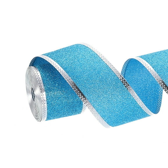 2" x 10 Yards Sparkling Ribbon, Christmas Wired Ribbons for Wreath Bow Making, Gift Wrapping, Blue