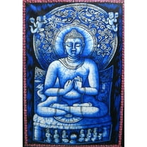 Crafts of India Lord Buddha religious batik Cotton Wall Hanging Painting : Size 43"x30" Inches