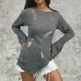 thumbnail image 2 of ATOYSOY Women's Crew Neck Sweatshirts Hollow Out Outwear Loose Ripped Tops Knitted Sweaters Pullover Casual Shirts Irregular Hem Long Sleeve Tees Fall Winter Fashion Gray XL, 2 of 5