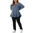 thumbnail image 2 of Plus Size Tunic Tops for Women Button V Neck Long Sleeve Ruffled Hem Swing Flowy Blouses 1X Blue, 2 of 6