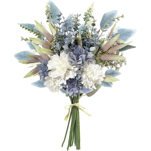 Artificial Flowers Bouquet, Silk Flowers Blue Fake Flowers Arrangement Faux Flowers for Home Decor, Vase Arrangement, Wedding Bouquets, Table Centerpieces Decor (Blue White No Vase)