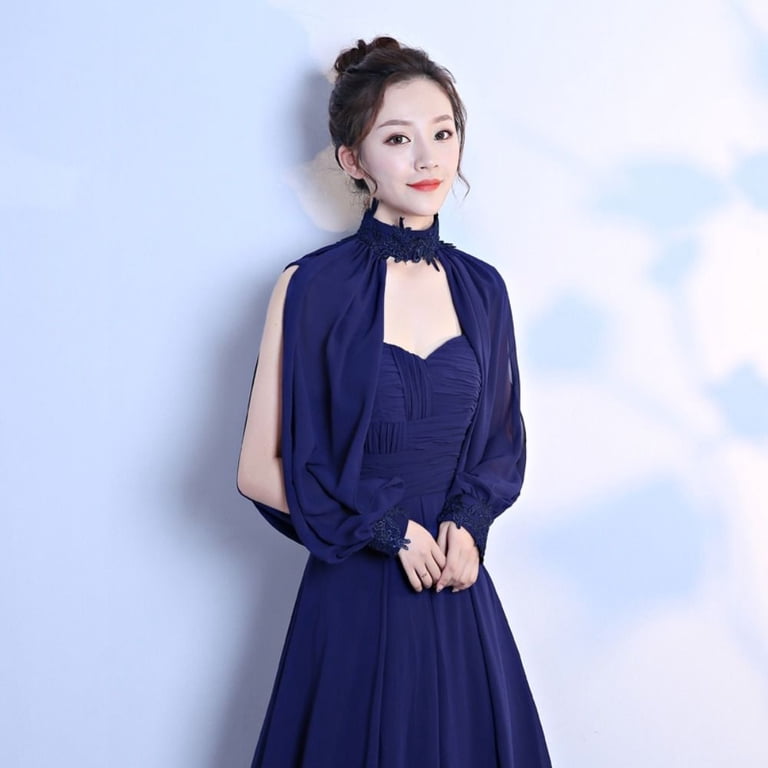 Women Wedding Accessories Wedding Cloak Soft Cape Long Sleeve Chiffon Shawl Evening  Prom Cape Wedding Bridal Shawl Bride Cape NAVY - Walmart.com