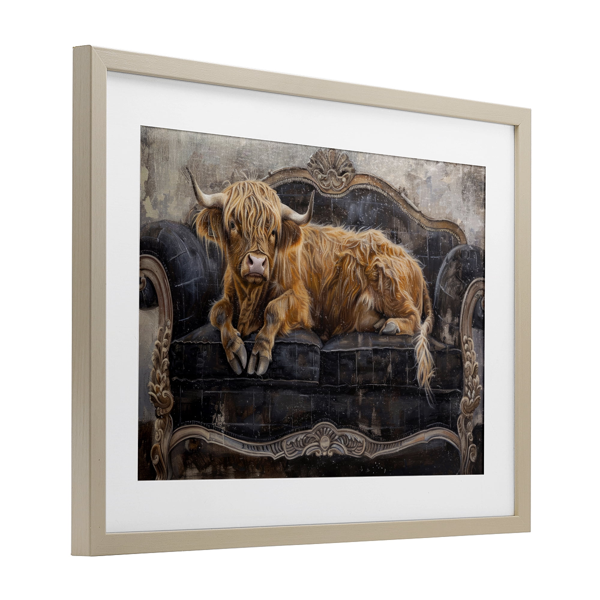 Stupell Industries Cozy Couch Highland Cow Birch Framed Print Under Glass, design by Tina LeCour