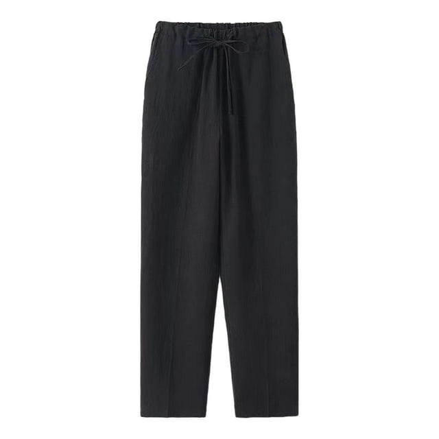 Mens Casual Pant Lightweight Breathable Drawstring Trousers Solid Color Comfortable Joggers Pants with Pockets Black M