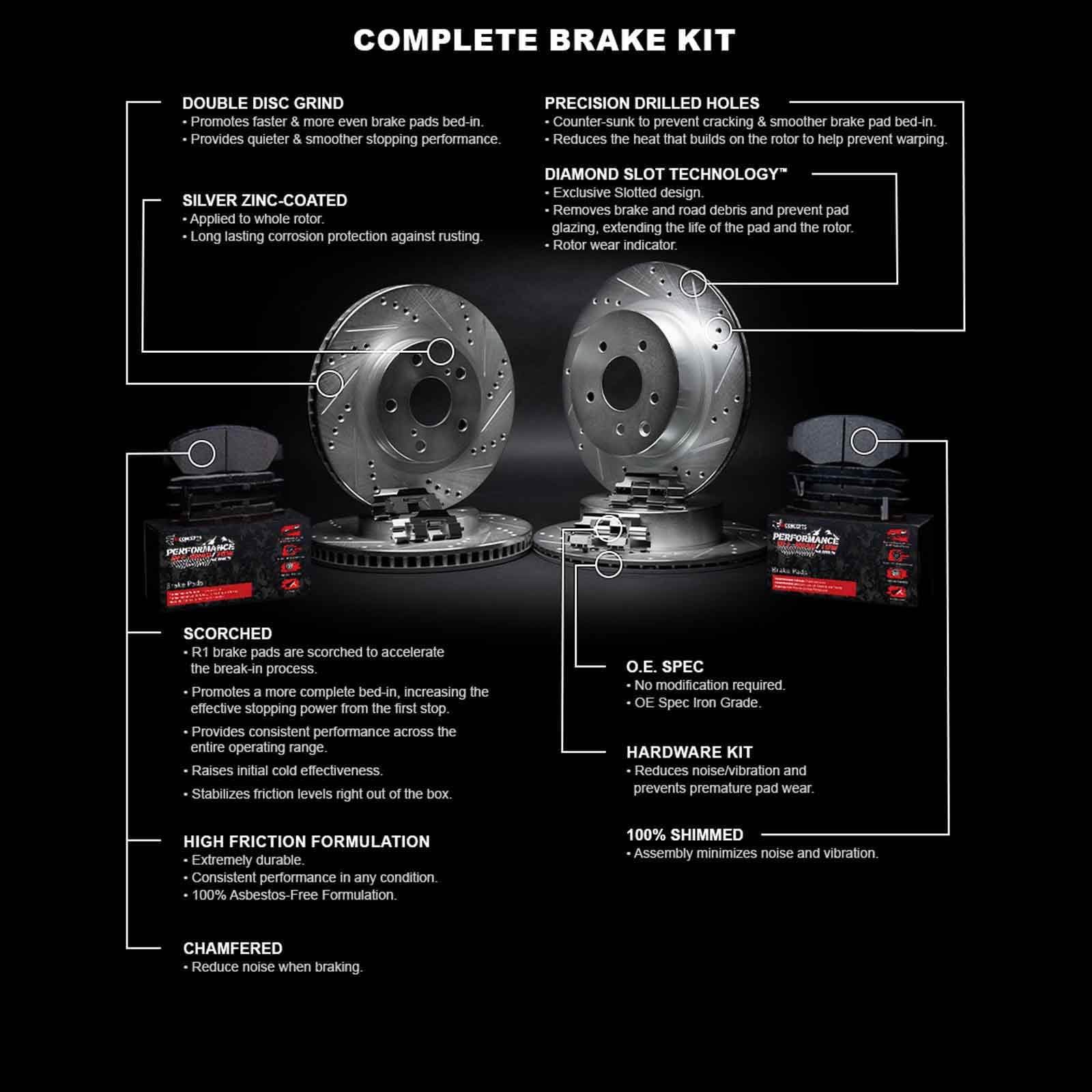 R1 Concepts WGVH2-54043 Front Rear Brakes and Rotors, 4 Rotors, 8 Pads and Hardware Kit