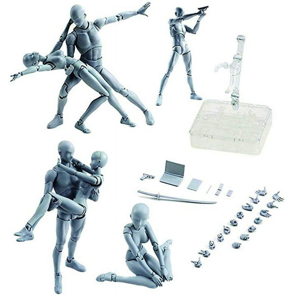 Figure Anime Girl Action Figures Body-Kun DX & Body-Chan DX PVC Model SHF(Grey Color) with Box Drawing Figure Models for Artists (Male+Female)