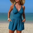 thumbnail image 2 of GEWSEY Womens Romper Swimsuits Summer Beach One Piece Swimwear Sexy Deep V Tummy Control Bathing Suits Fit Romper (Navy, XL), 2 of 7