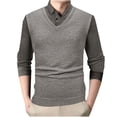 thumbnail image 2 of ZCFZJW Men's Pullover Button Stripe Solid Sweater Shirt Fake Two Piece Long Sleeve Lapel Collar Work Office T-Shirt Casual Button up Polo Shirt Beige M, 2 of 9