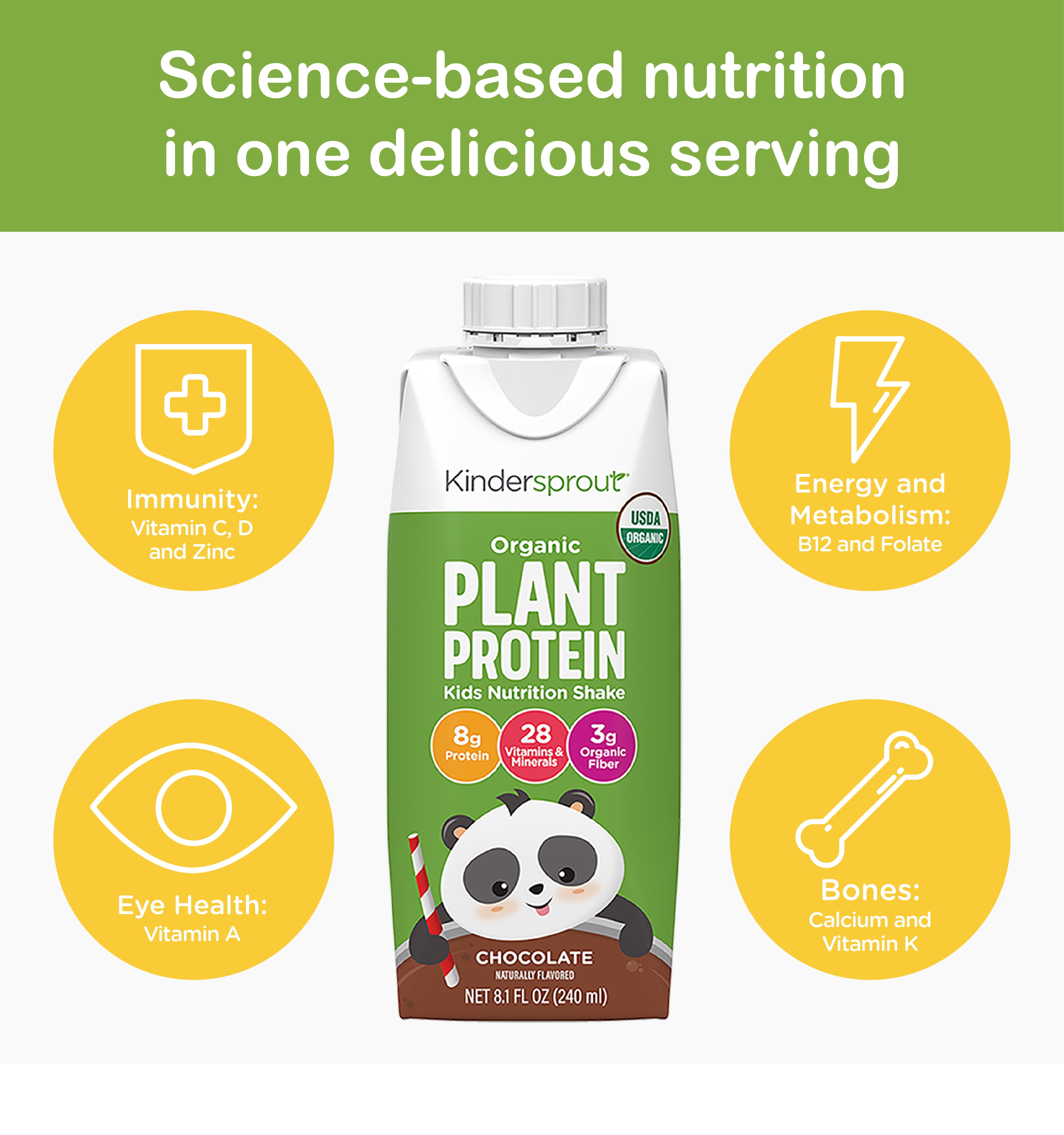 KinderSprout Organic Plant Based Kids Protein Nutrition Shake, Chocolate, 6pk
