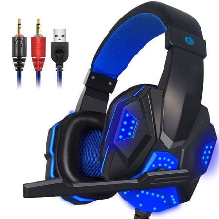 Game Headset, EEEKit 3.5mm Wired LED Light Stereo Gaming Headphones with Adjustable Microphone Headband for PS4 Xbox one PC