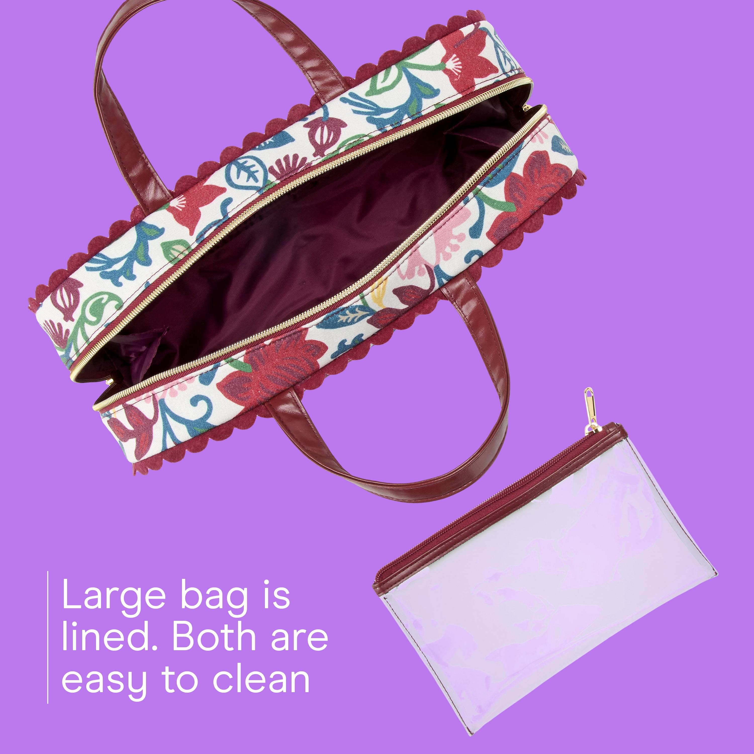 Conair Floral Canvas Weekender Cosmetic Bag with Removable Pencil Case, 2-Piece Set