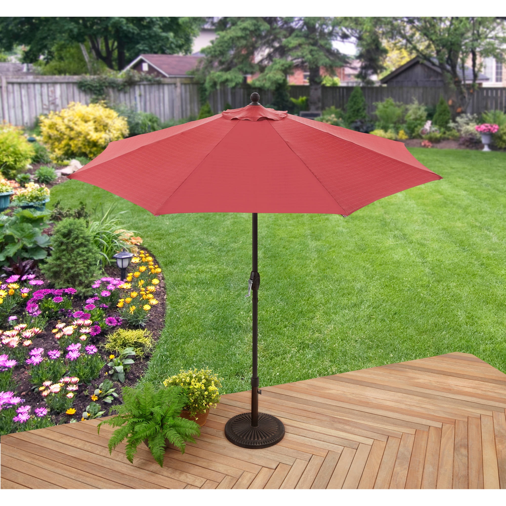 red patio umbrella