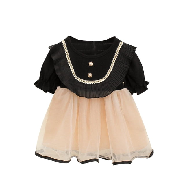 PEASKJP Robes pour Bébés Filles Taille Plissée Ample Décontractée Robe Midi en Lin,Noir 100