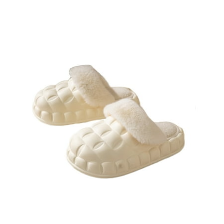 

Daeful Unisex House Shoes Plush Clog Slipper Slip On Slippers Comfort Anti-Skid Home Shoe Bedroom White 8.5-9