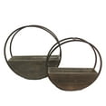 thumbnail image 3 of Set of 2 Round wood and metal framing wall hanging planters w/ hard liners, 3 of 3