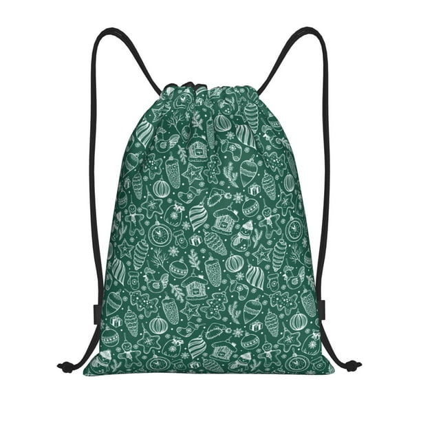 Fotbe Green Christmas Bolsa Mochila con Cordón Estampada, Bolsa de Gimnasio Deportiva, Bolsa Cinch, Bolsa con Cordón para Hombres y Mujeres-Small