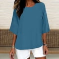 thumbnail image 2 of Zysthvn Cotton Blend Casual Tops for Women 3/4 Sleeve Tunic Plus Size Women Tshirts Lightweight Solid Crew Neck, Blue XL, 2 of 5