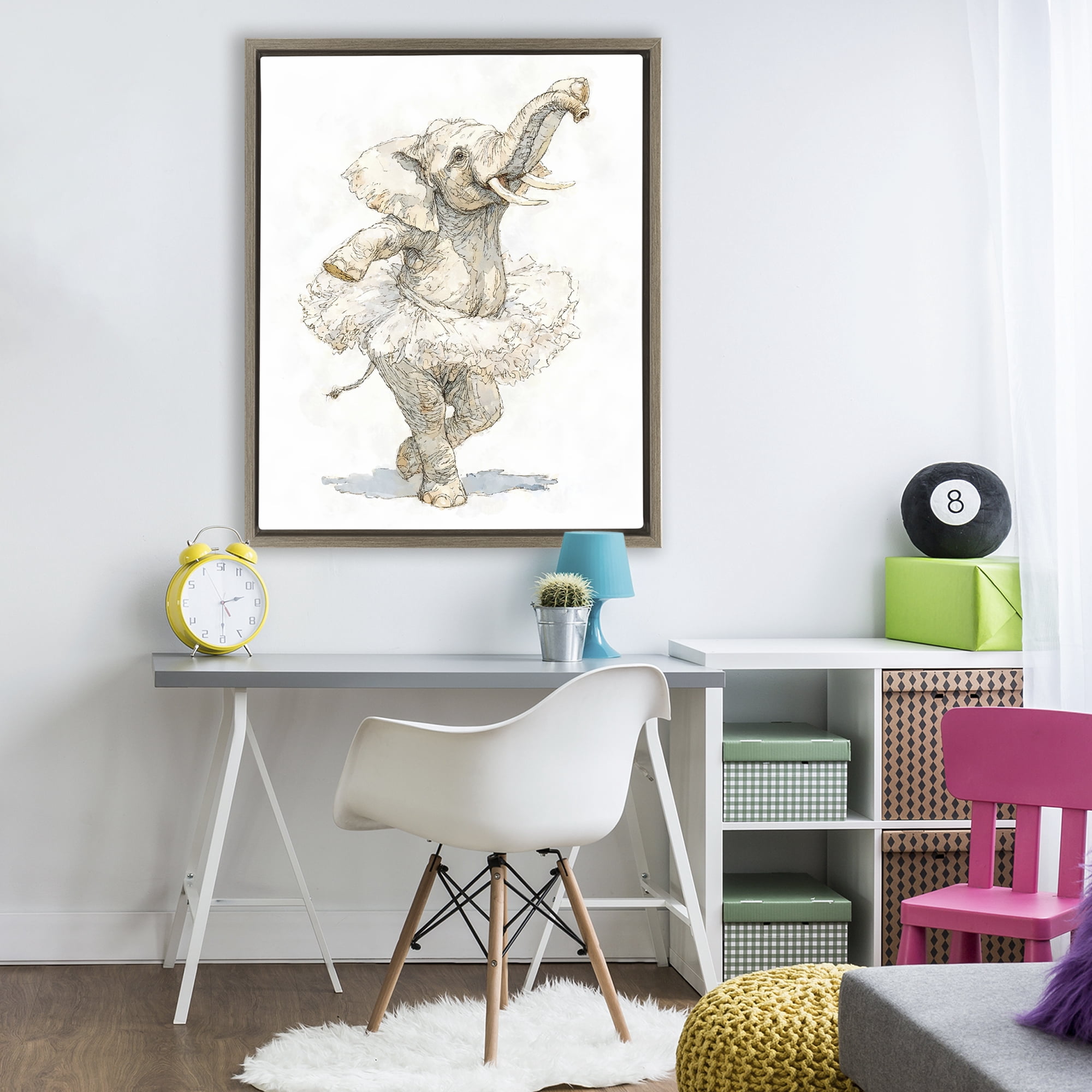 Ballet Elephant Tutu Brown Framed Floater Canvas Wall Art, design by Ziwei Li