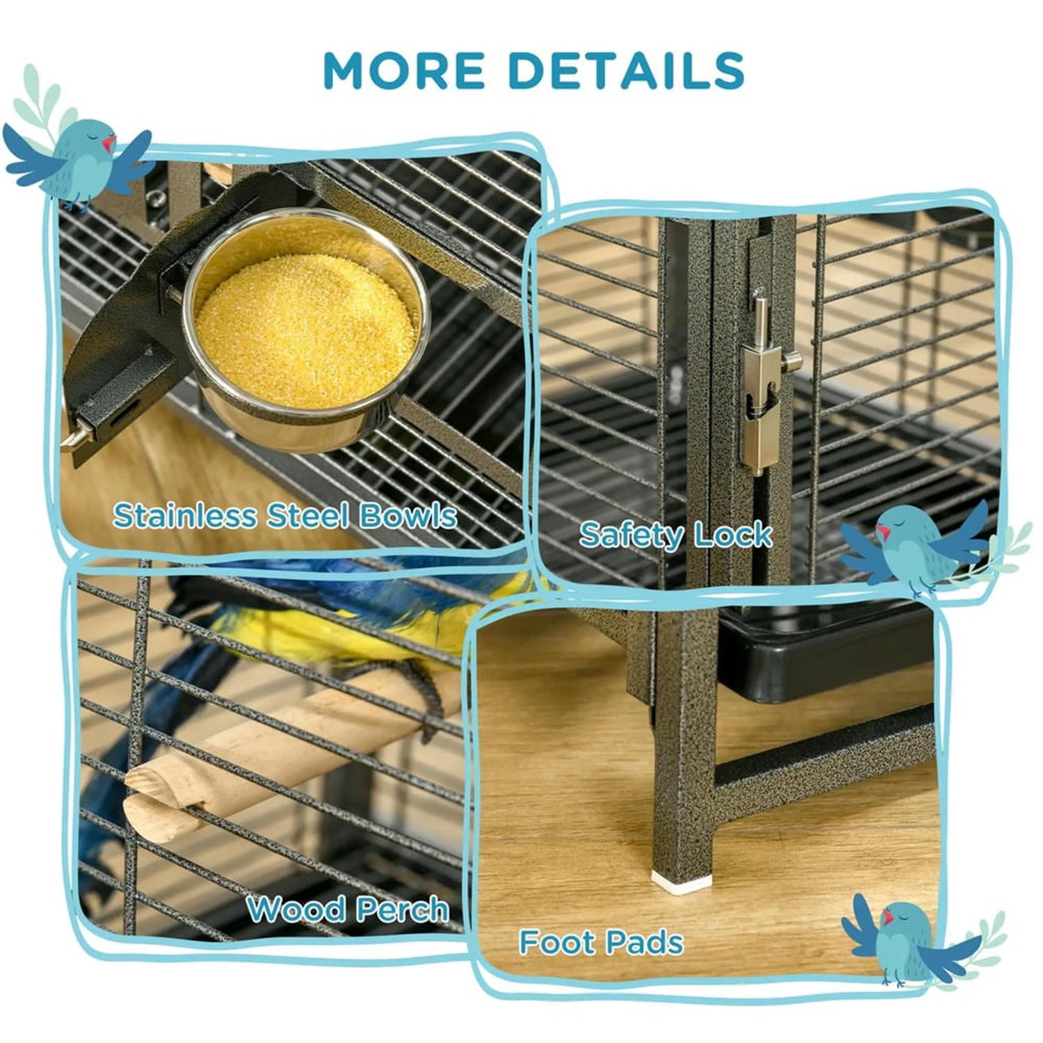 Kadyn 18" Heavy Duty Travel Bird Cage Carrier with Handle Perch for Parrots Conures Lovebird Cockatiel Parakeets, Black