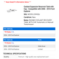 thumbnail image 2 of Coolant Expansion Reservoir Tank with Cap - Compatible with 2006 - 2010 Ford Explorer 2007 2008 2009, 2 of 2