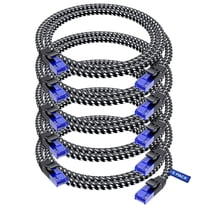 Cat 6 Ethernet Cable, 1 ft, 5 Pack Easy-Hide Flat Super-Durable Black Braided Network LAN Internet Cable/Cord