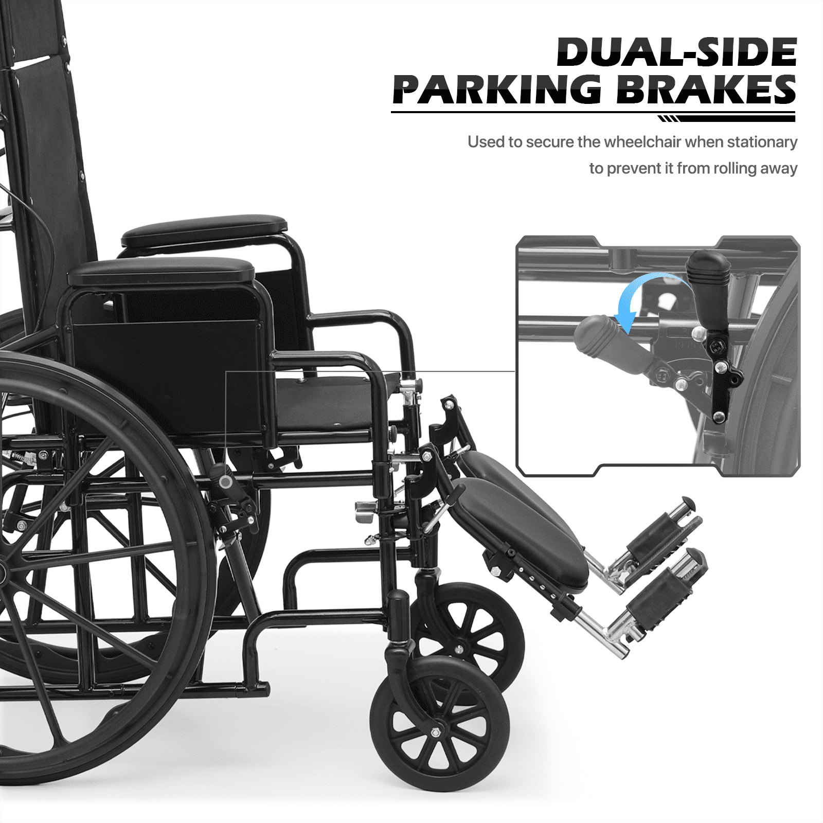 monicare *FDA APPROVED* Reclining Wheelchair with 24" Wheels, Recliner Folding Wheelchair with Swing Away Elevating Leg Rests, Detachable Armrests, Supports up to 300 lbs, Black