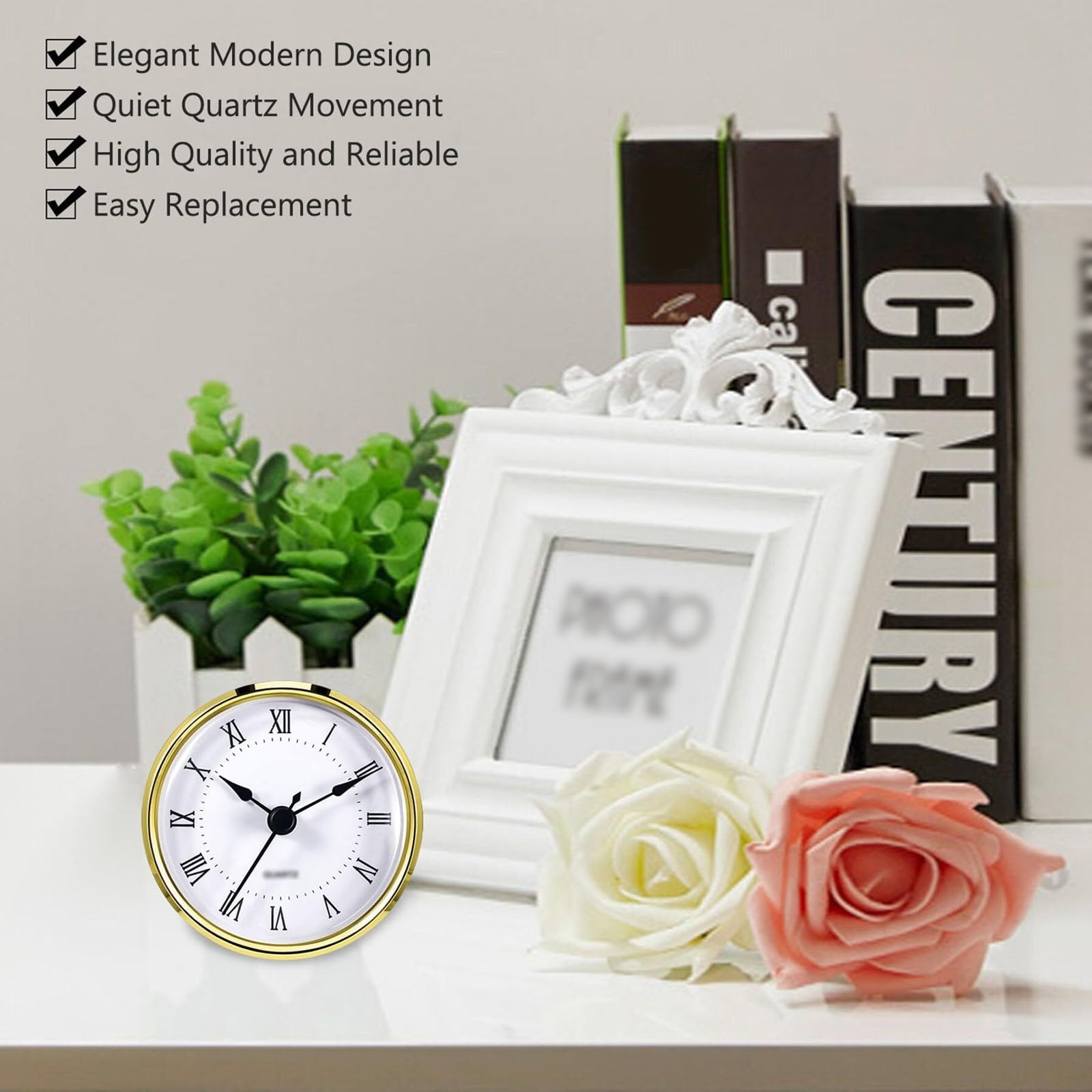 Quartz Clock Insert, Silent Modern Clock Movement, Mini Round Clock for Home, Office & DIY Decor