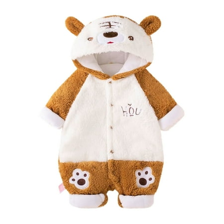 

Qcmgmg Infant Hooded Cartoon Embroidery Warm Winter Long Sleeve Romper