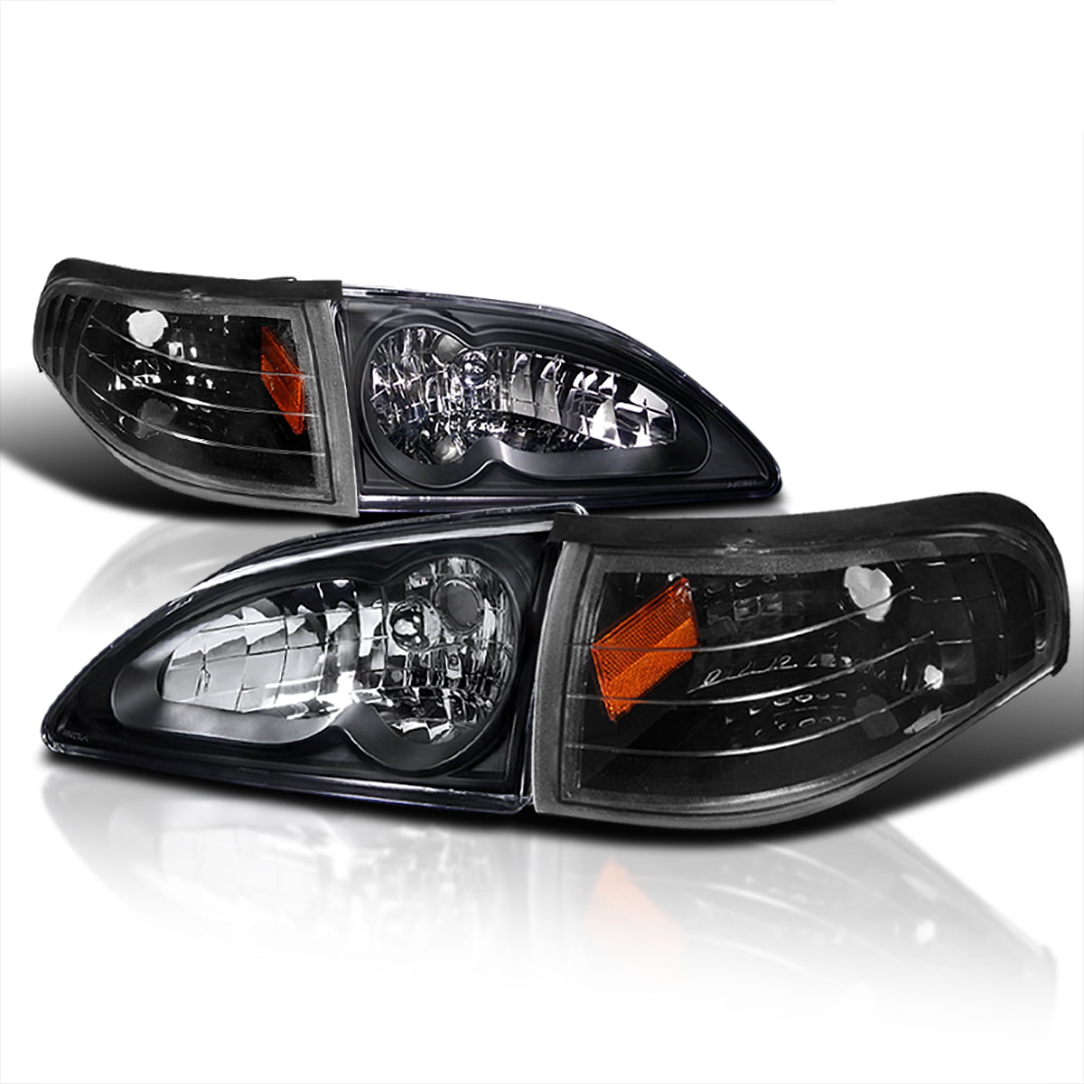 Spec-D Tuning Black Housing Clear Lens Corner Lights for 1994-1998 Ford Mustang Parking Signal Lamps Assembly Left Right Pair 