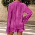 thumbnail image 4 of Women's 2 Piece Shorts Sets Pleated Button Down Long Sleeve Solid Color Shirt Outfits Summer Hawaiian Beach Vacation Loose Suits, 4 of 5