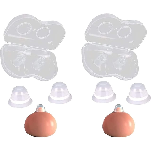 2 pares de correctores de pezones planos de silicona invertidos con estuche transparente