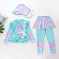 thumbnail image 4 of JAJAHO Girls Swimsuit For Kids Full Coverage Long Sleeve Rash Guard With Skirt Leggings Swim Cap 3 Piece Set For 3-12 Years Stylish Swimwear, 4 of 7