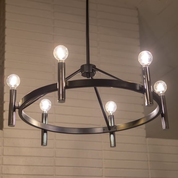 Decor Therapy Marcelo 6 Light Chandelier, Black Chrome, 62"