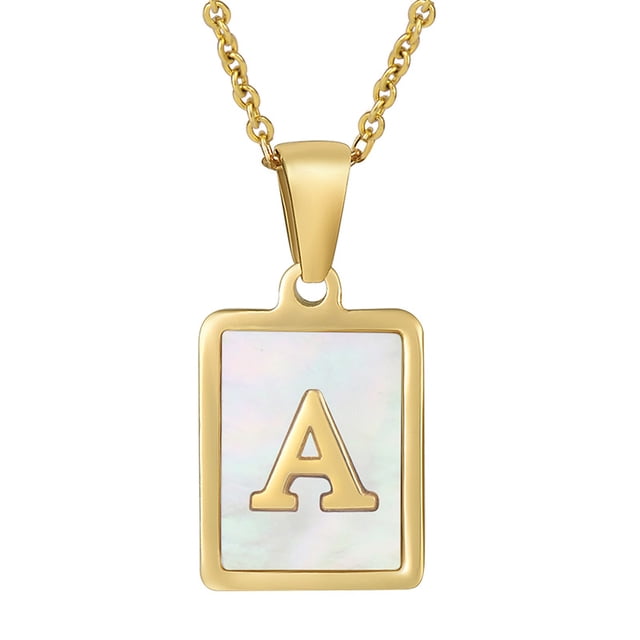 Collar de acero inoxidable con letras de concha de viento para mujer, colgante de primera letra inglesa de acero de titanio cuadrado