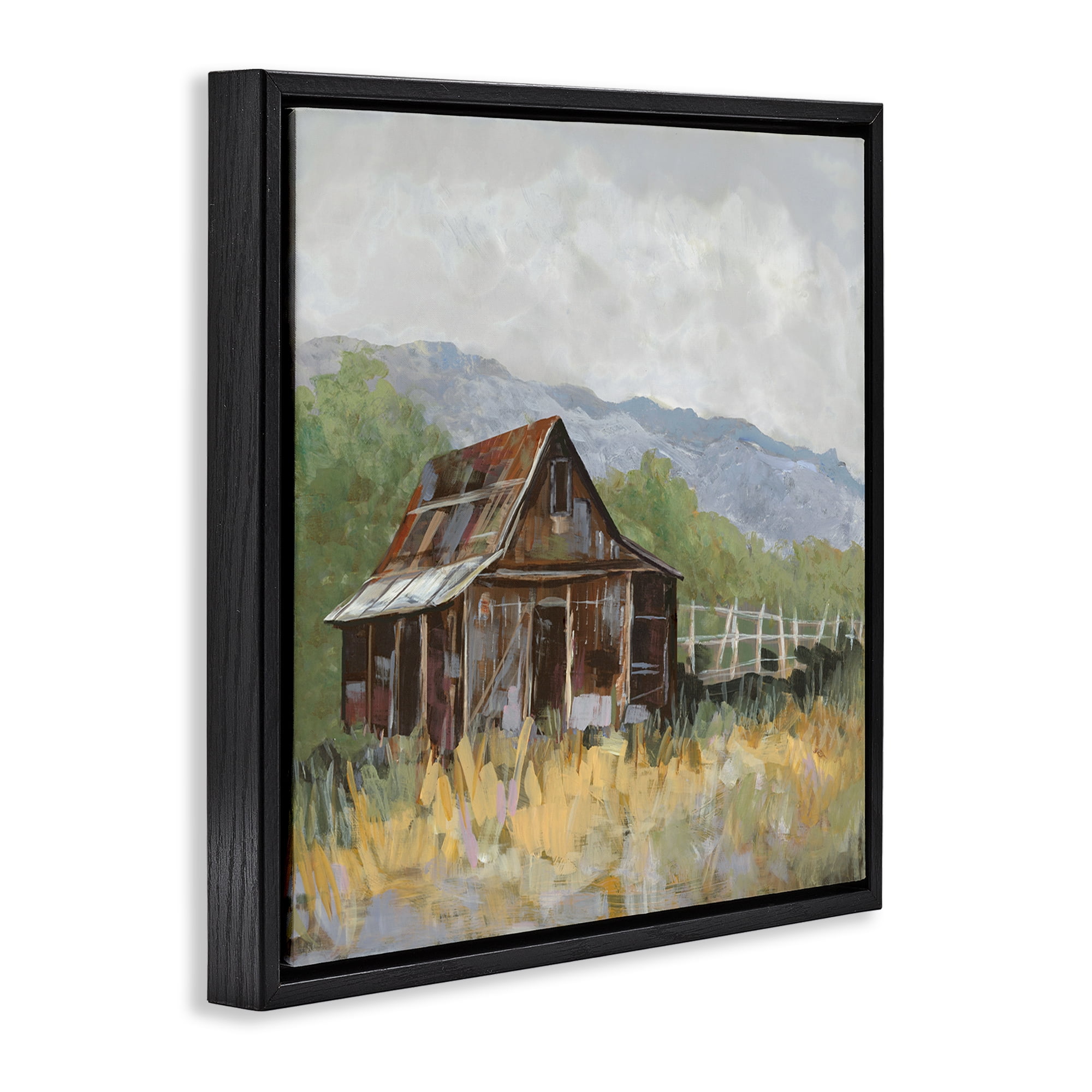 Stupell Industries Rustic Rural Lodge Landscape & Nature Painting Black Floater Framed Canvas Art Print Wall Art, 25 x 25