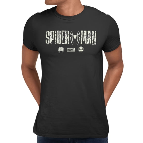 Marvel Spider-Man Brand New Day Men's Distressed Title Text Web T-Shirt (Black, S-XXXL)