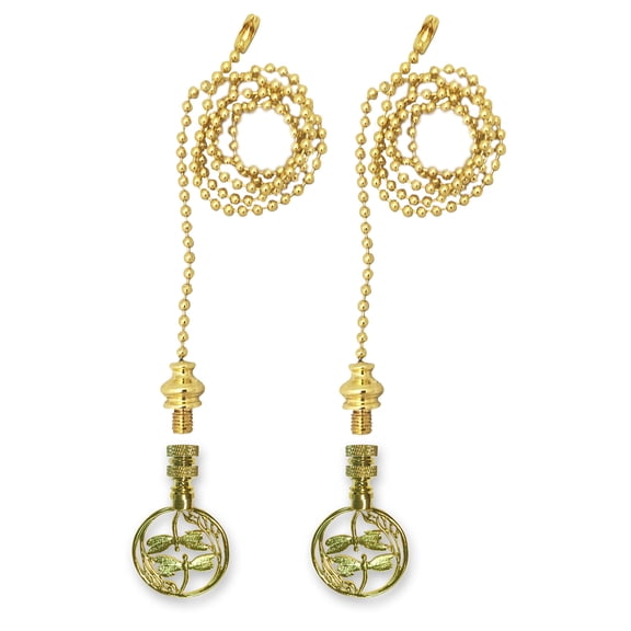 Royal Designs Fan Pull Chain with Double Dragon Fly Filigree Finial ? Polished Brass ? Set of 2