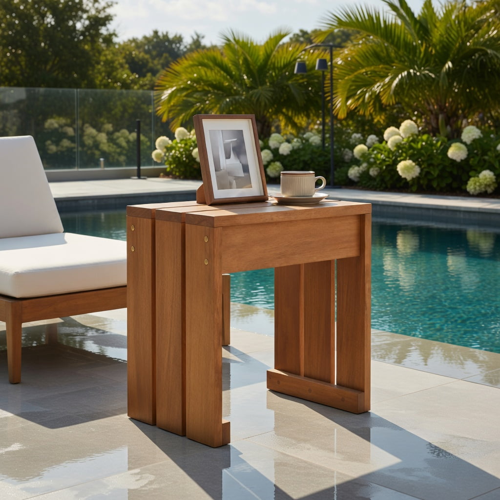 Hommoo Wood Backless Garden Bench for Patio, Balcony & Indoor Use, Compact Single-Seat Outdoor Bench, Easy Assembly, Natural