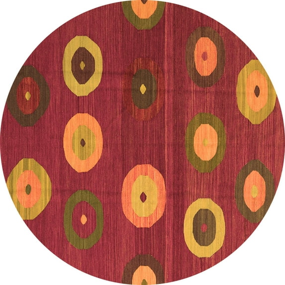 Ahgly Company Indoor Round Abstract Orange Contemporary Area Rugs, 4' Round