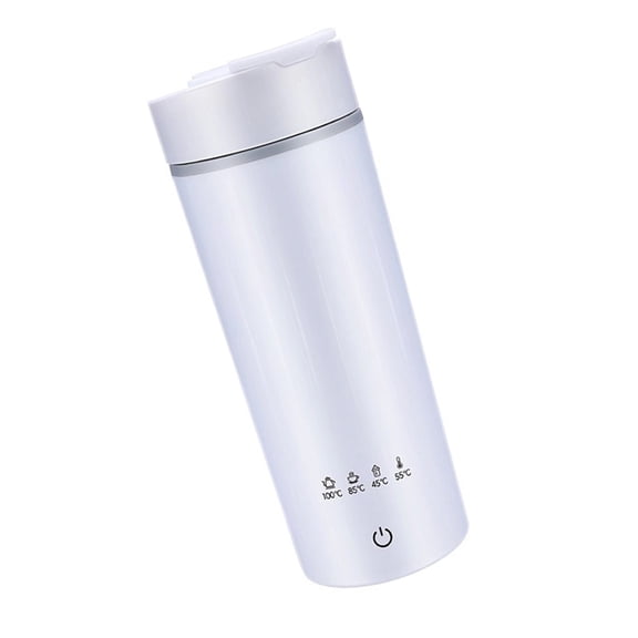 Sinyiin Portable Electric Heating Cup 400ML Water Kettle with Double Layer Insulation Stainless Steel Travel Hot Water Boiler