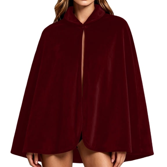 HCBY Women's Velvet Cape Cloak Stand Collar Button Front Short Capelet for Halloween Costume Cosplay Party Medieval Renaissance