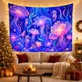 thumbnail image 3 of Bioluminescent Jellyfish in Deep Ocean Scene, Mystical Fantasy for Ocean Lovers, Underwater Scene Wall Art, Housewarming Gift Tapestry Wall Hanging for Bedroom and Living Room, 3 of 7