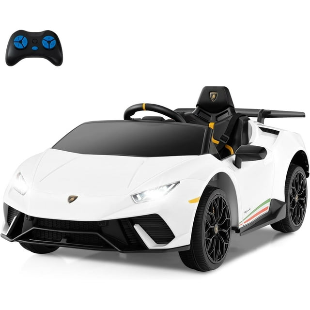 Licensed Lamborghini Huracan Ride on Car by OLAKIDS, 12V Kids Electric Vehicle Battery Powered Toy with Remote Control, LED Lights, Spring Suspension, Bluetooth, MP3, Aged 3-8 Years