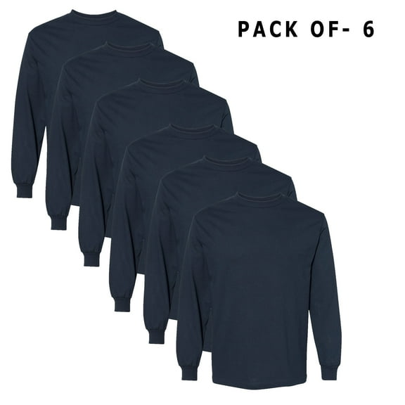AMERICAN APPAREl - Long Sleeve T-Shirt | 6 Oz./yd², 100% Cotton | 6 Pack True Navy Tee - S Size